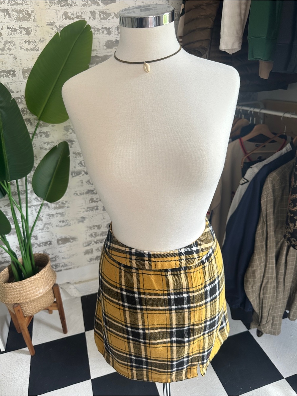 No Boundaries Yellow Black Plaid Mini Skirt